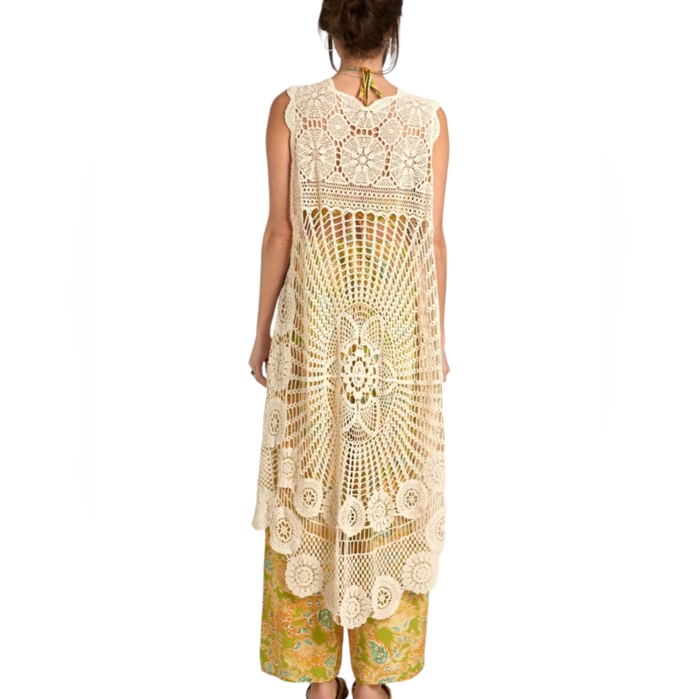 BOHEMIAN DREAM COTTON CROCHET LONG VEST IN ONE SIZE
